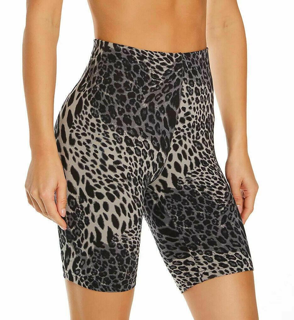 Hue Essentials Wavy Leopard Bike Shorts, Size Large, BLACK