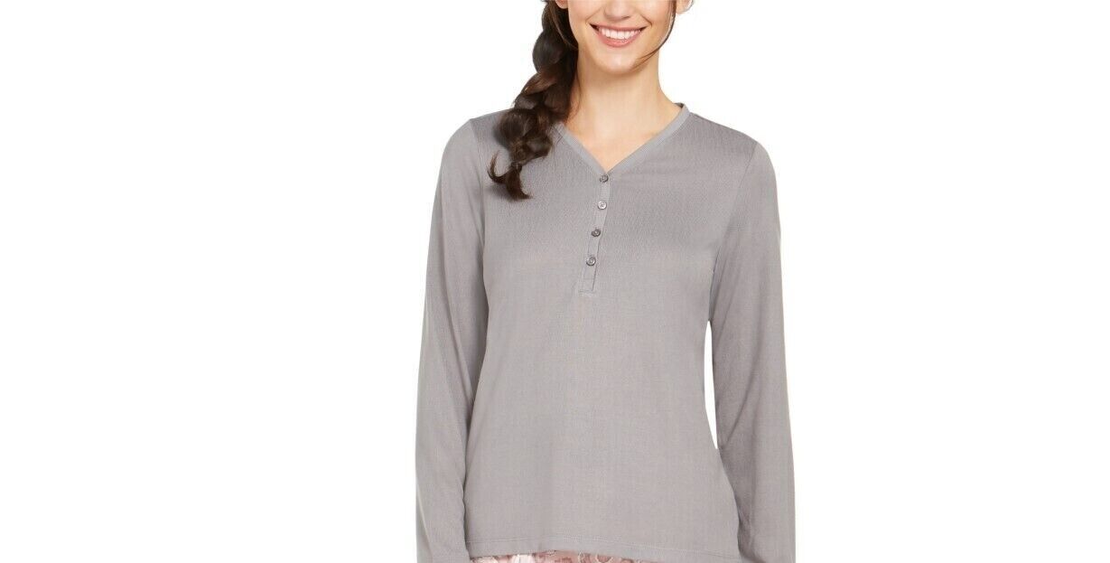 Charter Club Womens Super Soft Knit Henley Pajama Top, Gray, XXL " TOP ONLY"