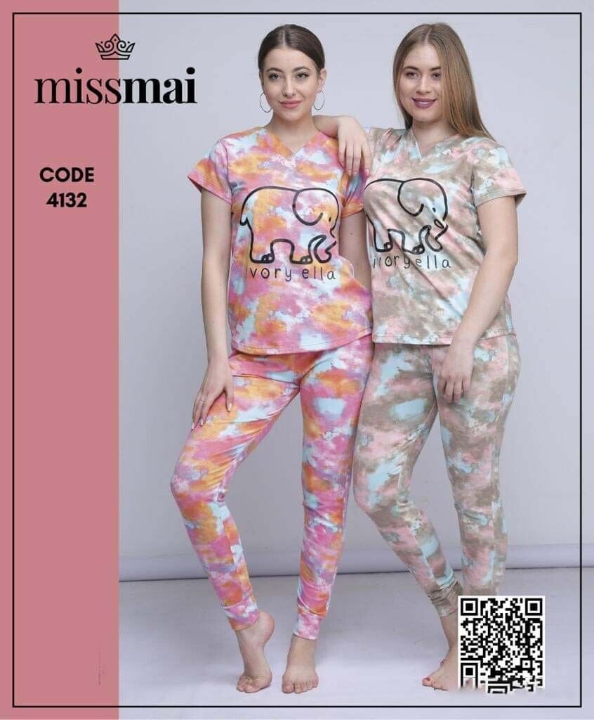 MissMai Ladies Egyptian Cotton 2 Pieces Pajama Set, MULTI, L 
