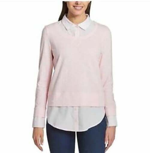 Tommy Hilfiger Ladies' 2-fer Layered Sweater Blouse Ballerina Pink - XXL