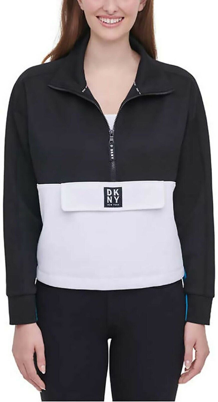 DKNY Ladies' 1/2 Zip Pullover, BLACK, L 