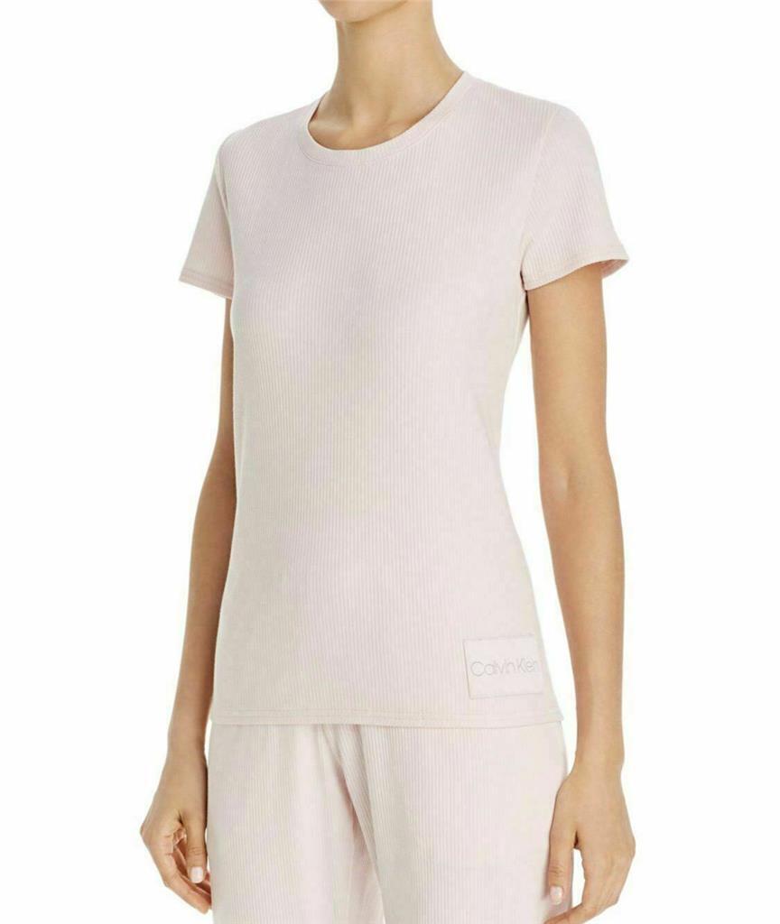 Calvin Klein Ribbed Short-Sleeve Crew Tee, PINK, S 