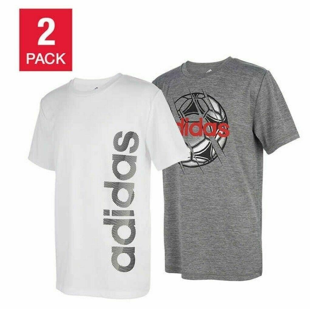 adidas Youth 2-pack Short Sleeve Cotton Tee, WHITE - GREY, Medium (10/12)