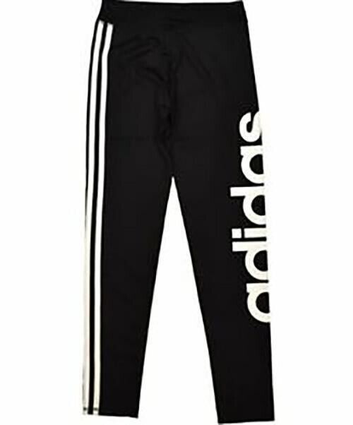 Adidas Girls' Performance Tight Three Stripe Leggings - M - Black/White Text