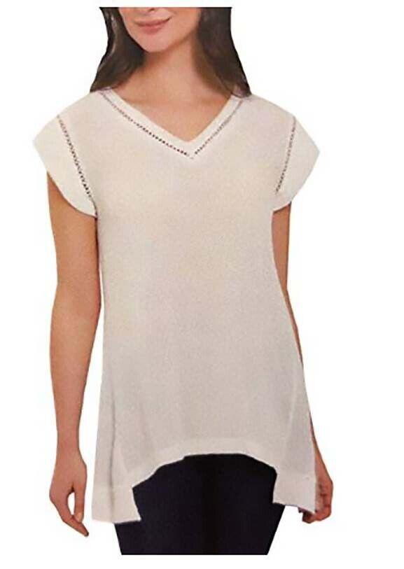 ELLEN TRACY Women's Crochet Detail Top Blouse, E-CREAM, S