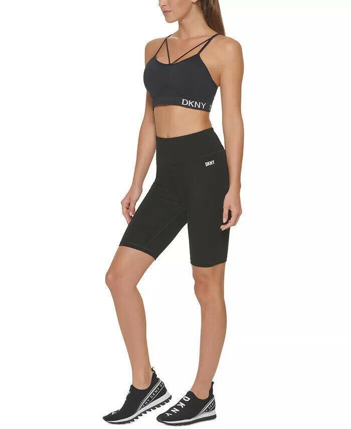 DKNY Sport Ladies High-Waist Logo-Print Bicycle Shorts, BLACK, X-Small