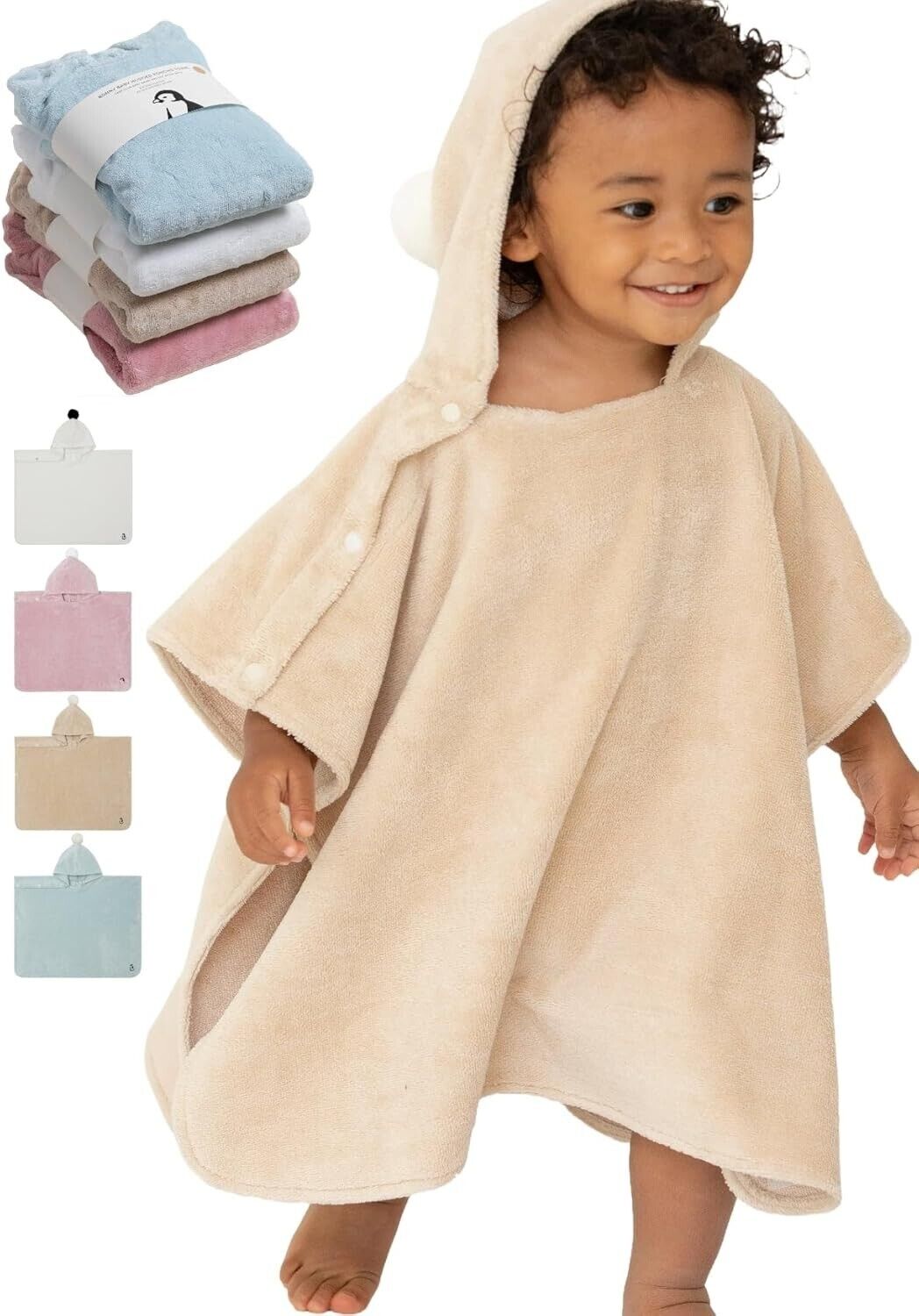 Baby Bath Towels, Blankets Cotton Hooded Poncho Oeko-TEX Ultra Soft Small Beige