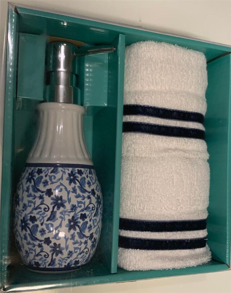 Azalea & Co 3 PC Bathroom Counter Set- White Floral Blue