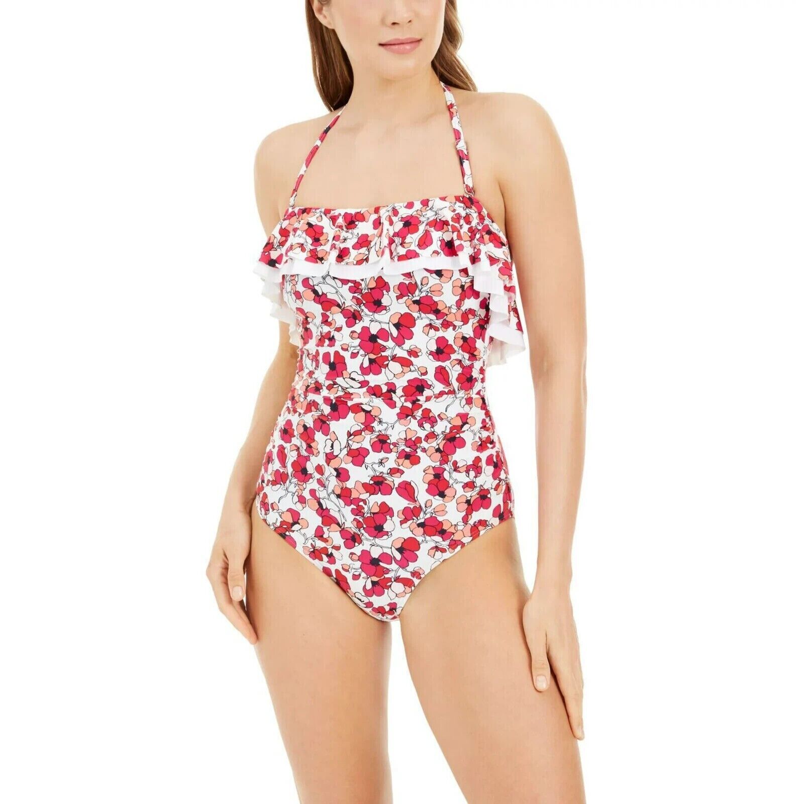 Tommy Hilfiger Women's Ruffled Bandeau One Piece Swimsuit 14