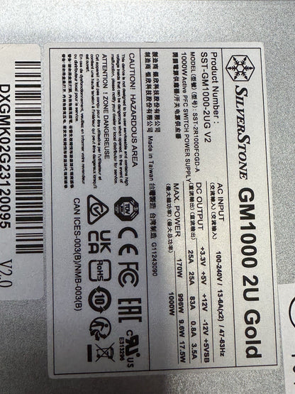 SilverStone GM1000 2U Gold Cybenetics Gold 1000W 2U Redundant Power Supply