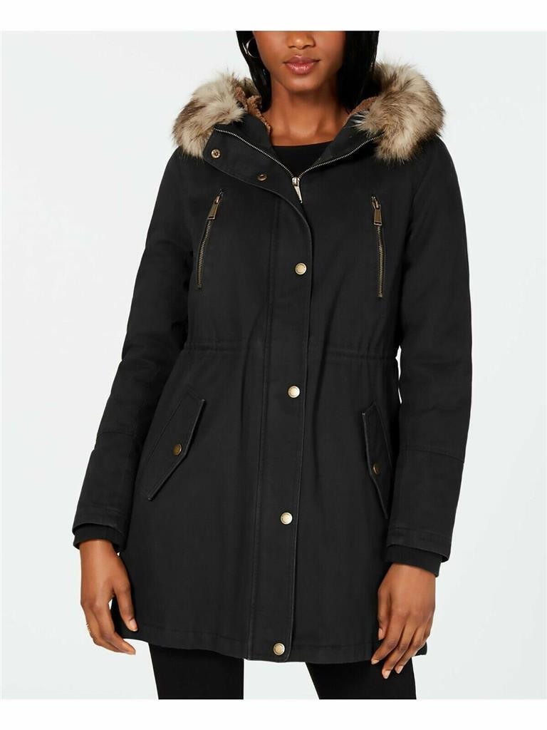 BCBGENERATION Women's Faux Fur Parka Coat, CHARCOAL, M