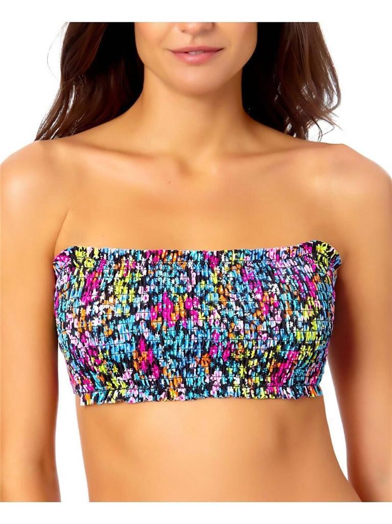 California Waves Women's Stretch Tie Lined Smocked Bandeau Top, MULTI, XS
