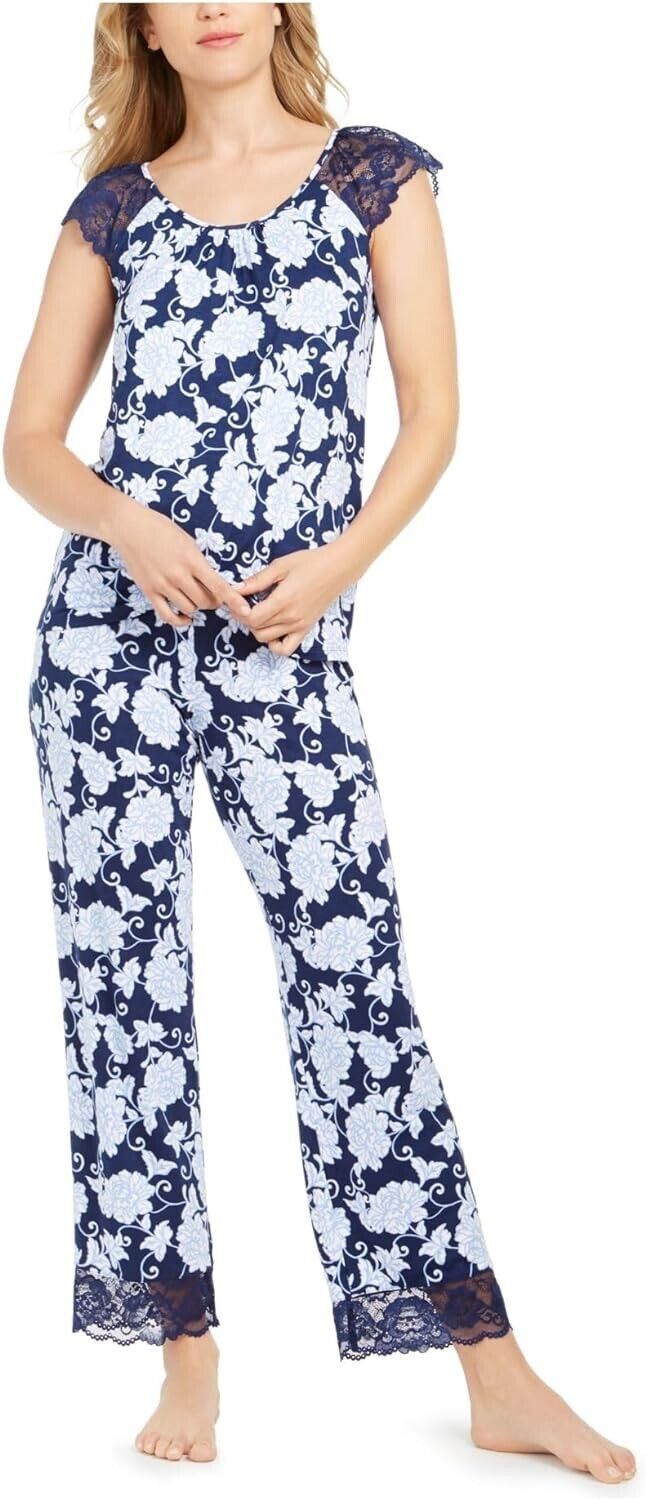 Charter Club Ladies Lace-Trim Floral-Print Pajama Set, CHAINSTITCH, XXL 