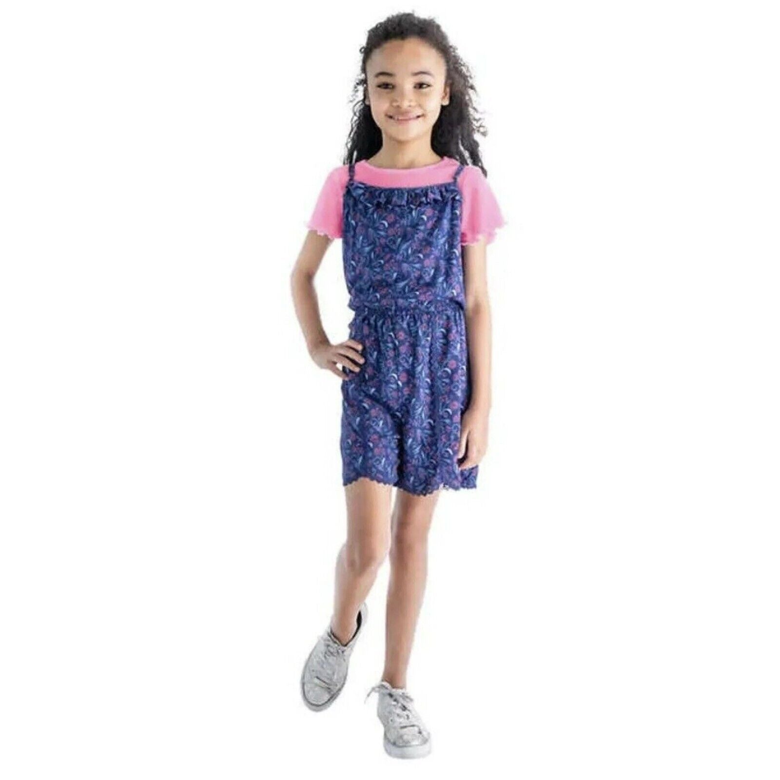 Blush by Us Angels Girl 2 Piece Romper T-Shirt Set, NAVY - PINK, XS 5/6 