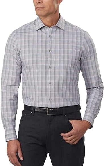 Calvin Klein Jeans Men’s 4-Way Stretch Dress Shirt, GREY, XXL 18-18.50 34/35