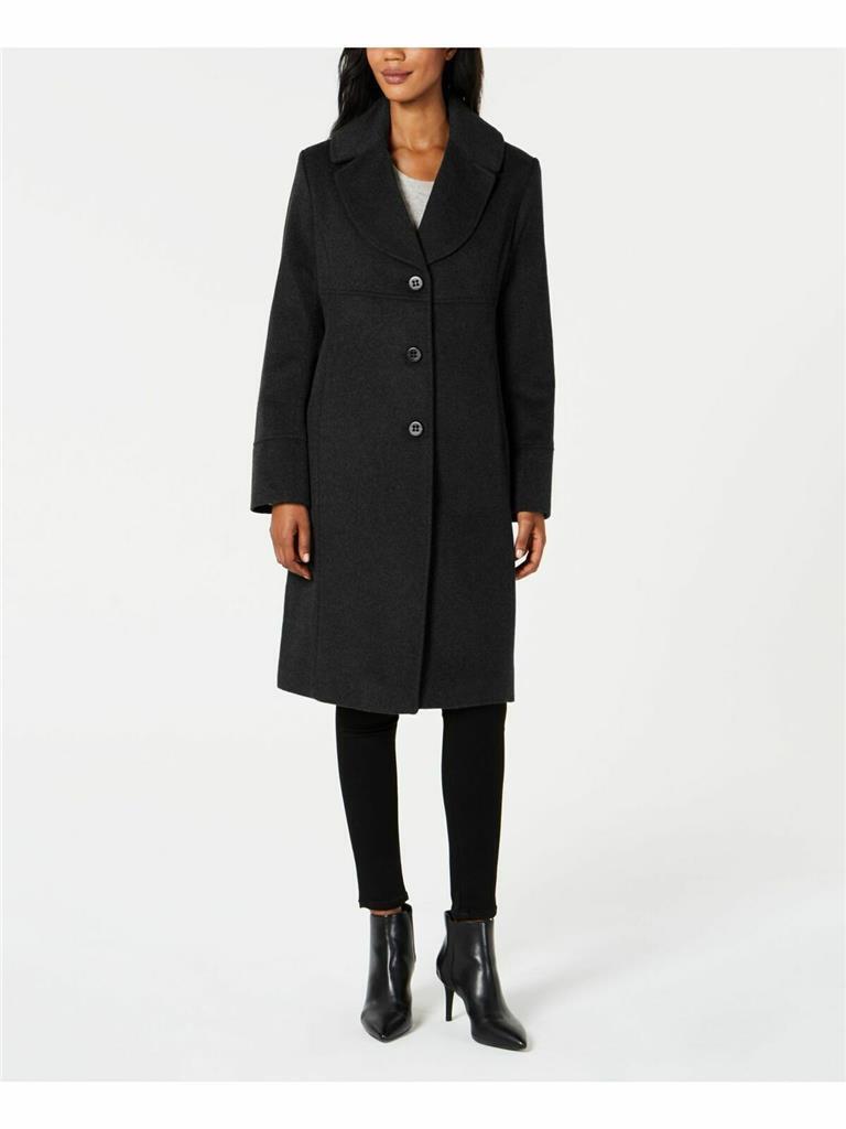 Authentic JONES NY Womens Pocketed Single-Breasted Walker Coat, BLACK, 4