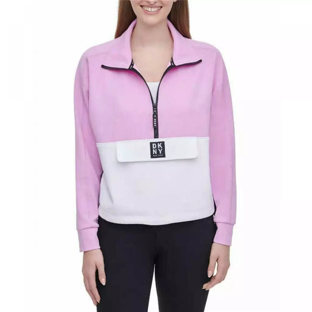 DKNY Sport Women's Colorblock Half Zip Pullover Sweatshirt, PINK, XXL