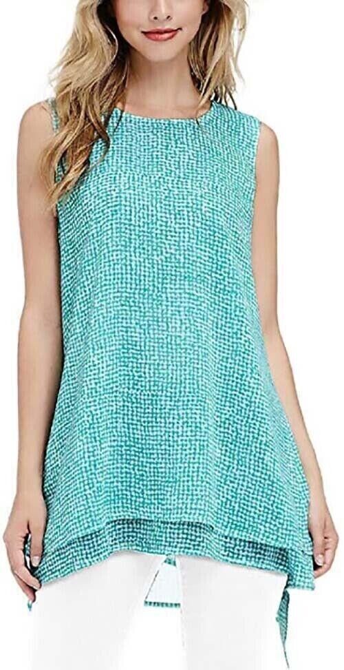 Fever Women Double Layer Sleeveless Blouse, AQUA SPECKLE GRID, S