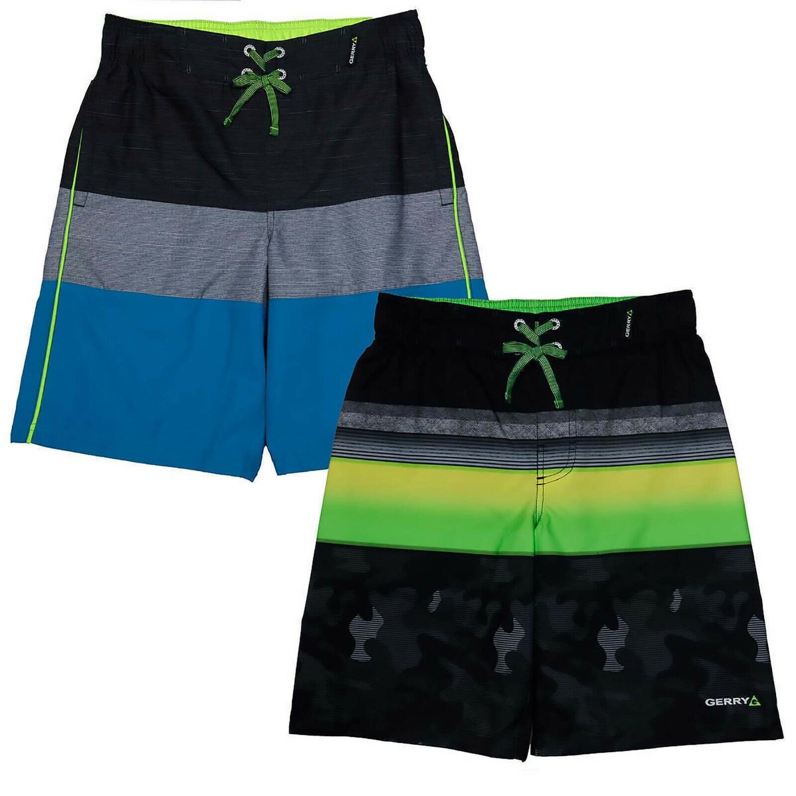 Gerry Youth Boy's 2 Pack Swim Short UPF50+ Swim Trunks, BLACK - GREY, S 7/8