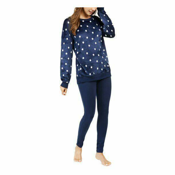 Jenni Faux Fur Tunic & Leggings Pajama Set (X-Large, Navy Star)