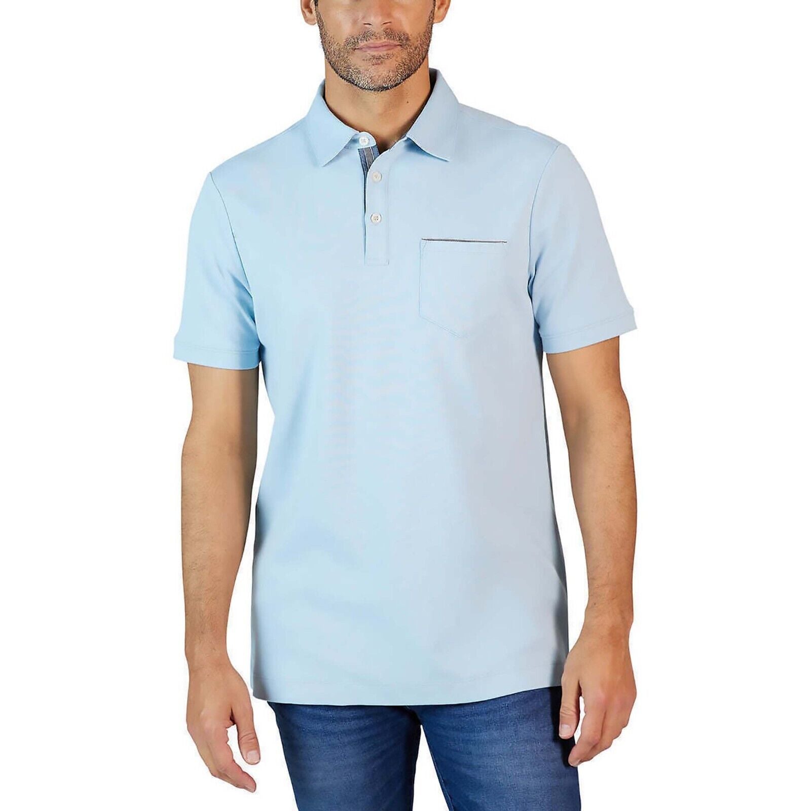 Tahari Men's Fine Cotton Interlock Short Sleeve Polo Shirts, CLOUD, S