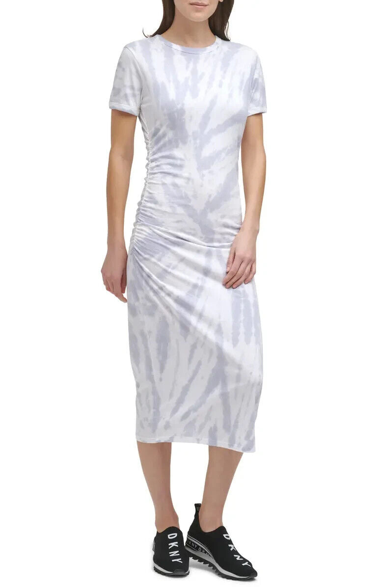 Dkny Sport Ladies Spiral Tie Dye Ruched Waist T-Shirt Dress, PALE BLUE, M