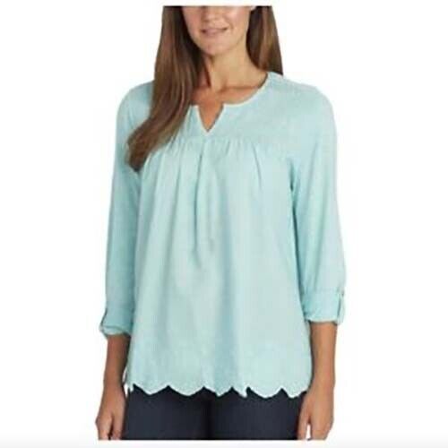 Gloria Vanderbilt Women Daphne Ladies' Woven Blouses, Aqua Blue, Small