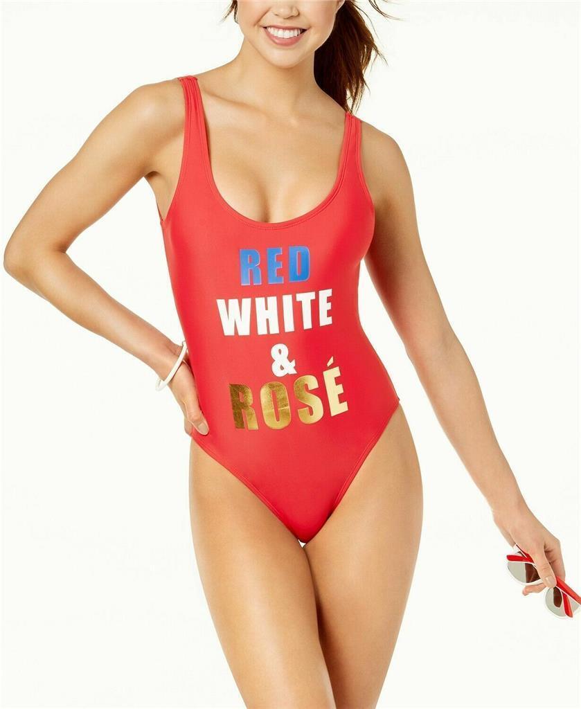 California Waves Juniors' Americana Metallic Graphic Cheeky One-Piece Swimsuit 