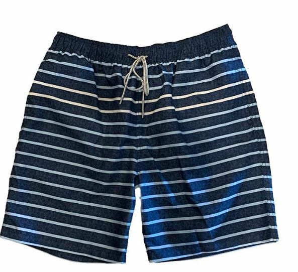 Kirkland Signature Men's Elastic Waistband Swim Short (Blue Varsity Stripe, L)