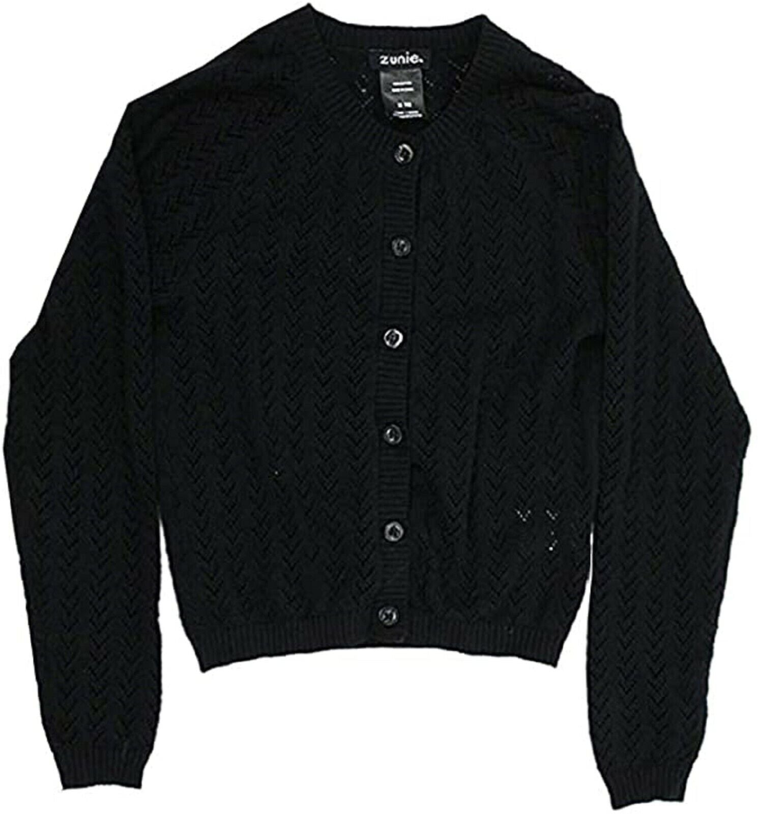 Zunie Girls Button Closure Long Sleeve Cotton Knit Cardigan Sweater, BLACK