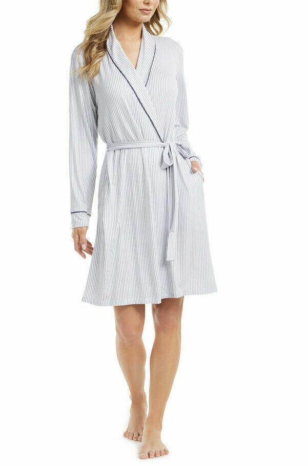Alfani Womens Piping-Trim Wrap Robe, Modern stripe White/Blue, Small