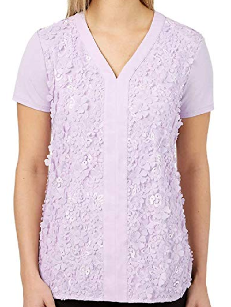 Badgley Mischka Women's 3D Flower Top, MYSTIC LILAC, XS