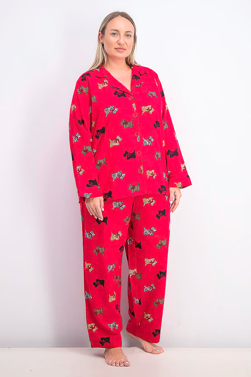 CHARTER CLUB Women's 1-Piece Cotton Flannel Pajama Top, Red Animal Scottie, S