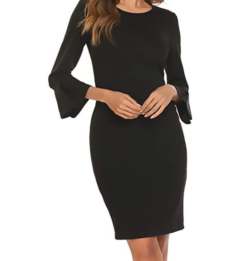 A.B.S Collection Women's Bell Sleeve Dress, BLACK, XL