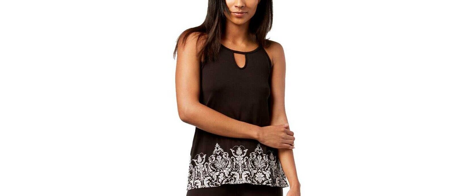 I.N.C Women's Sleeveless Keyhole Pajama Tank Top, Black, Large