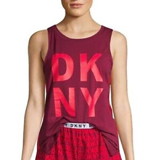 DKNY Women's Logo Print Pajama Tank Top, Dark Red, Large