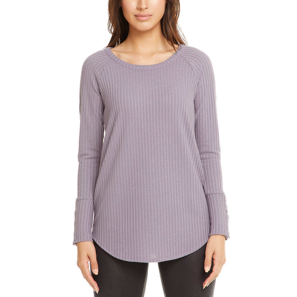 CHASER Ladies' Long Sleeve Waffle Thermal Tunic Sweater Top, WISTERIA, S