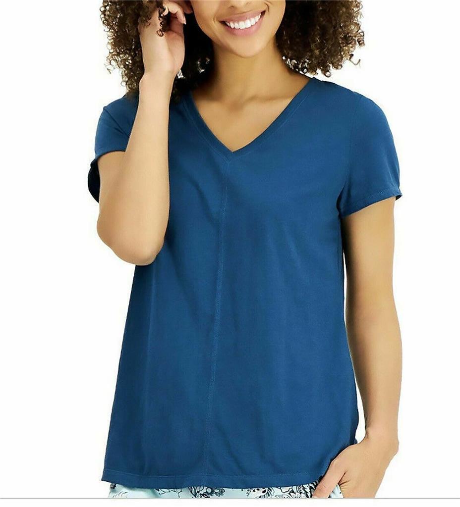 Charter Club V-Neck Pajama T-Shirt Top, DEEP TEAL, XS 
