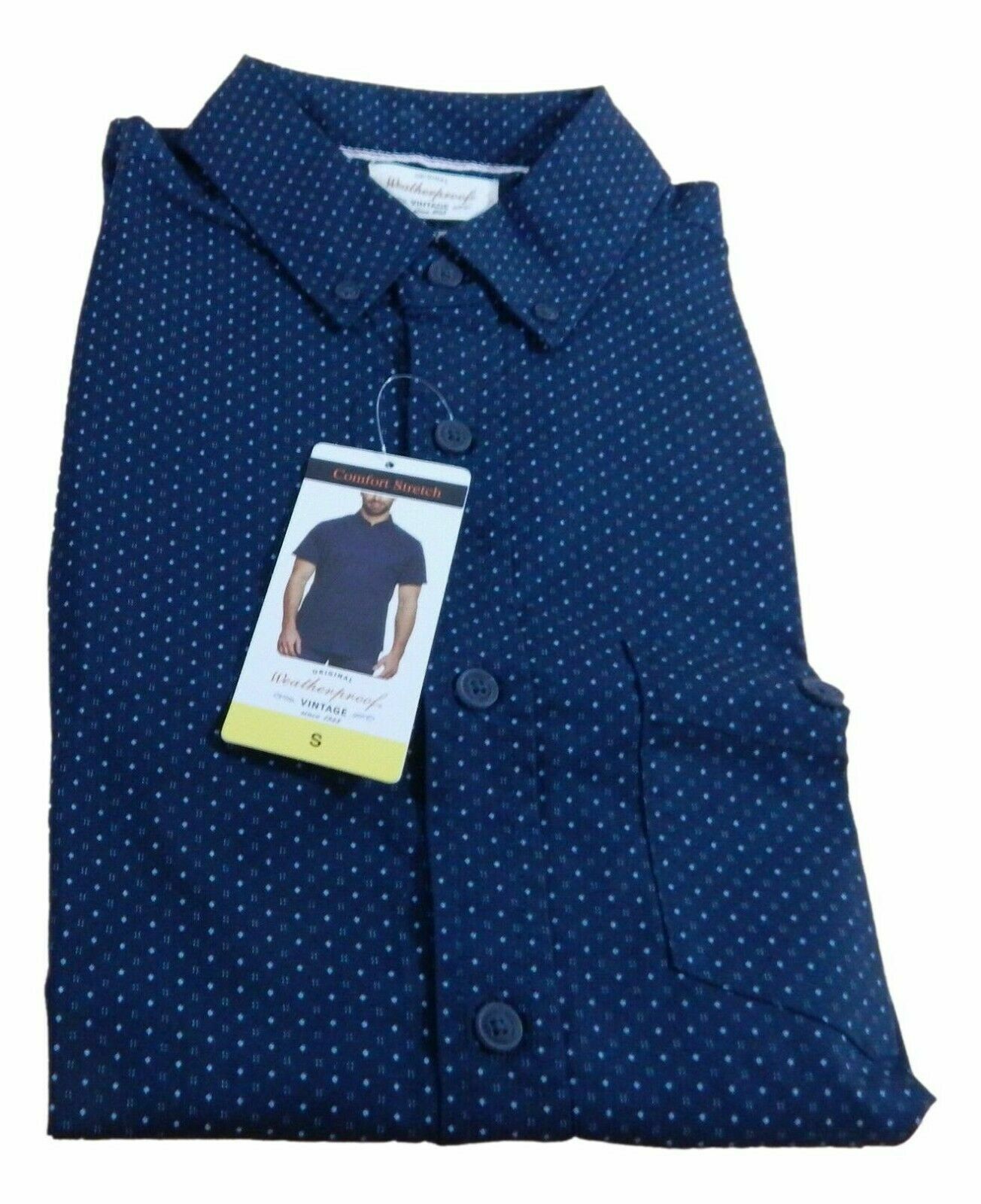 Weatherproof Vintage Men's Comfort Stretch Shirt Short Sleeve Shirt, BLUE, S 