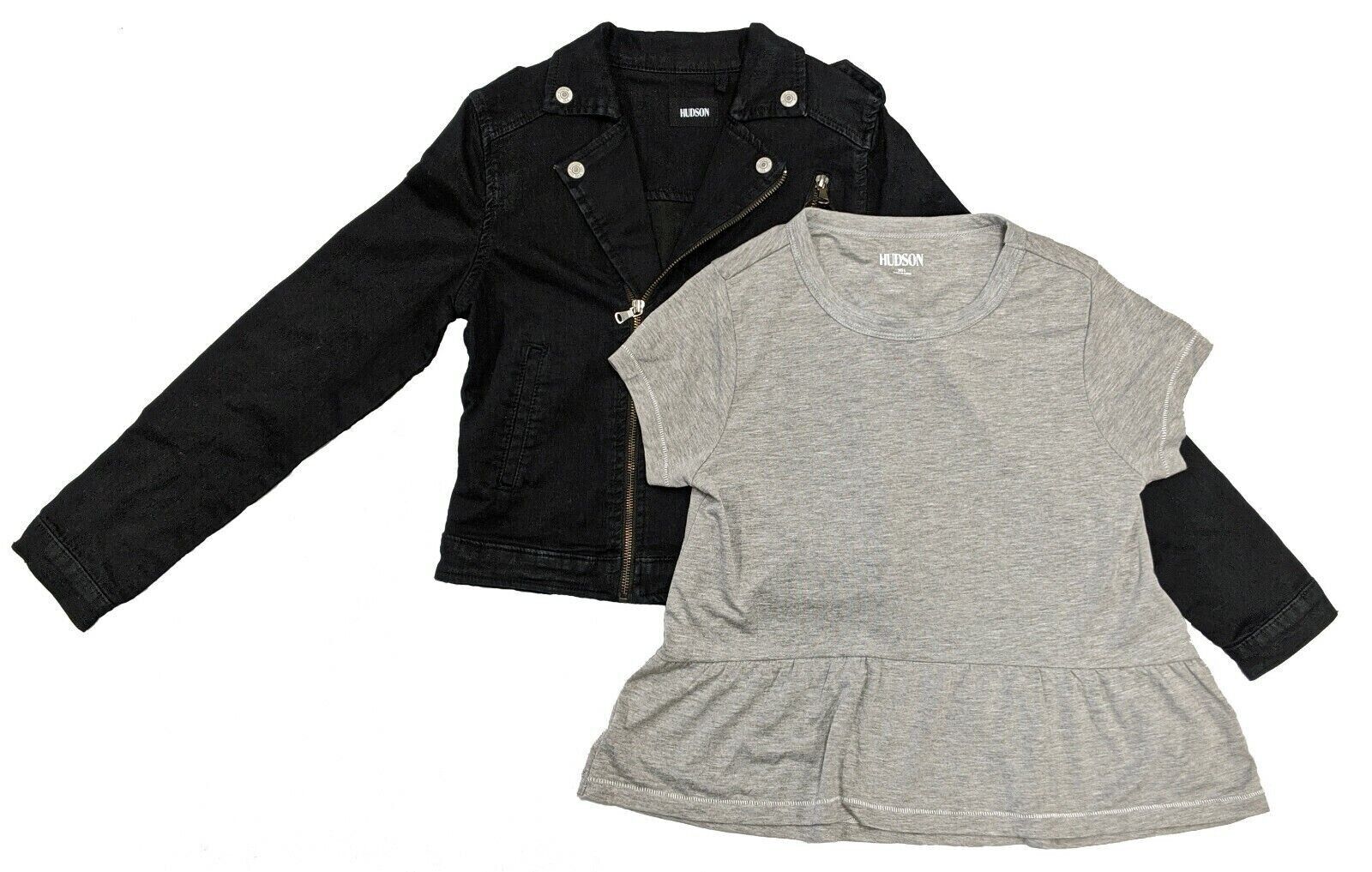 Hudson Kids Girl's 2 Piece Set Denim Jacket and Top, Heather Grey/ Black, M 