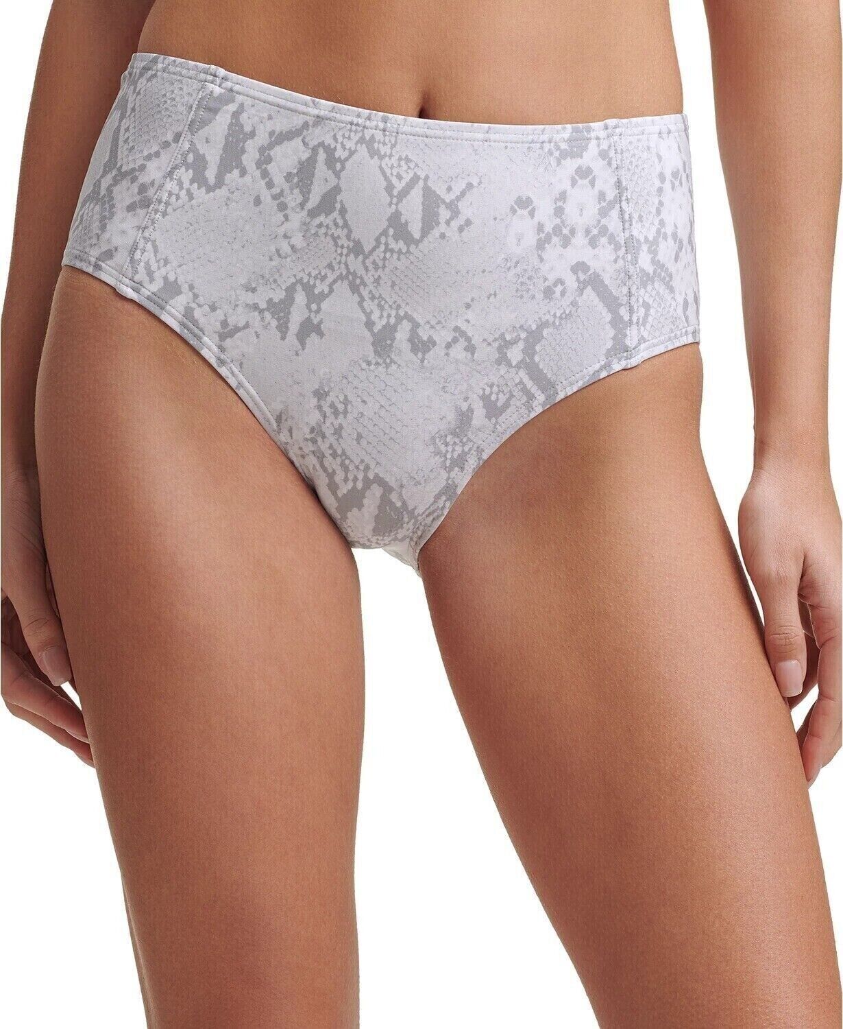 DKNY Women's White Snake Print Seam-Front High Waisted Swimsuit Bottom M