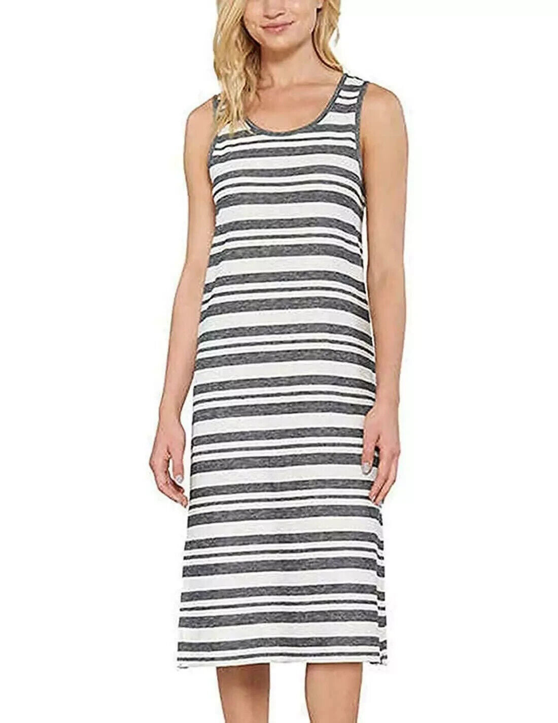 Matty M Ladies' Side-Slit Tank Sleeveless Dress Color Stripe Charcoal Size XL