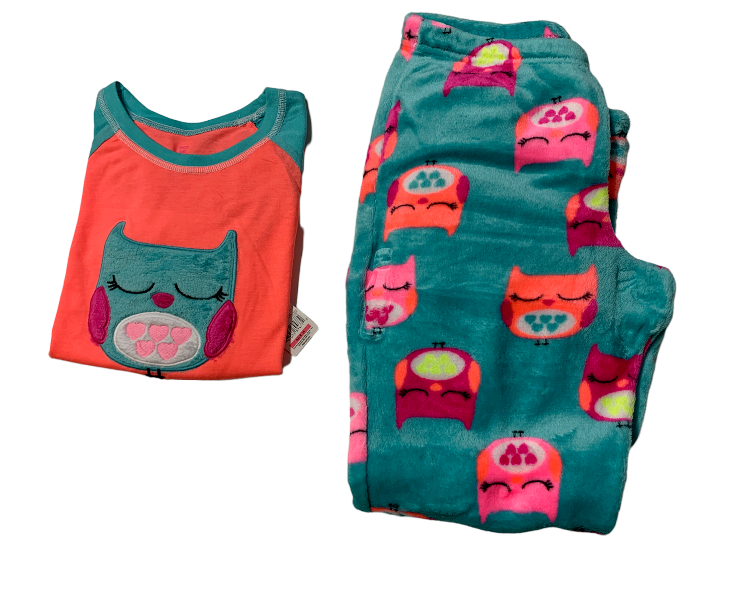 Secret Treasures Girl's 2 Piece Long Sleeve Pajama Set, Coral-Blue, L 10/12