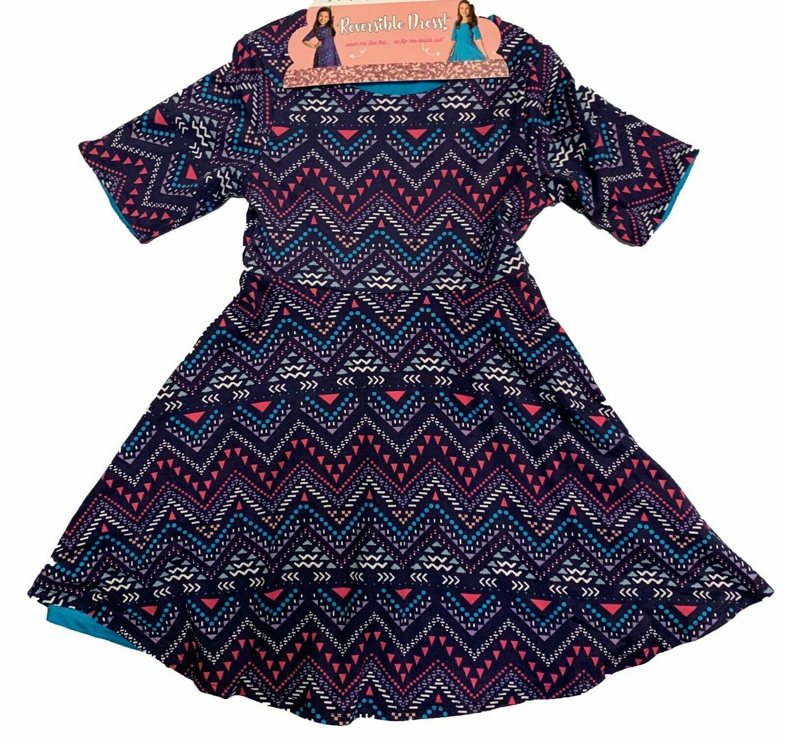 Sweet Heart Rose Girls Reversible Dress, Purple / Blue, XL
