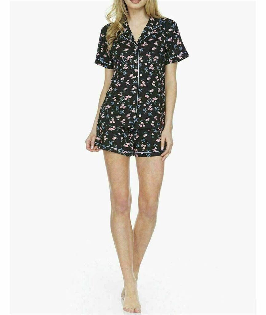 Flora by Flora Nikrooz Printed Pajama Shorts Set, BLACK, XL 