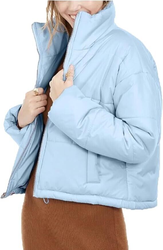Celebrity Pink Womens Crop Winter Puffer Coat Blue XL
