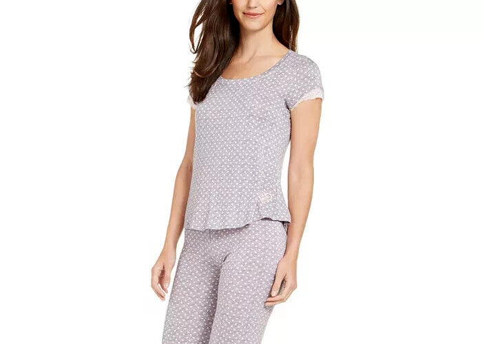 Betsey Johnson Ladies Lace Trim Pajama Top, Pink Polka Dot, M