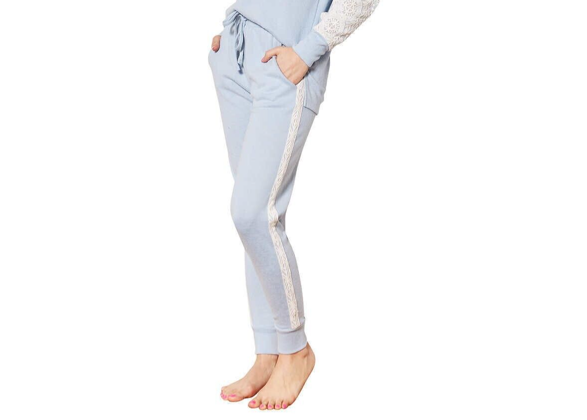 Flora Nikrooz Ladies Lace Trim Casual Pajama Lounge Jogger Pants (Blue, XL)