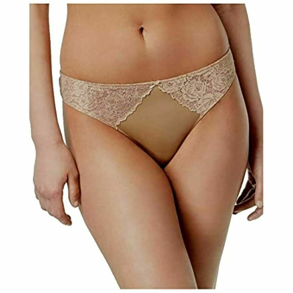 INC International Concepts Women's Lace-Trim Thong(Small, Taupe Dream)