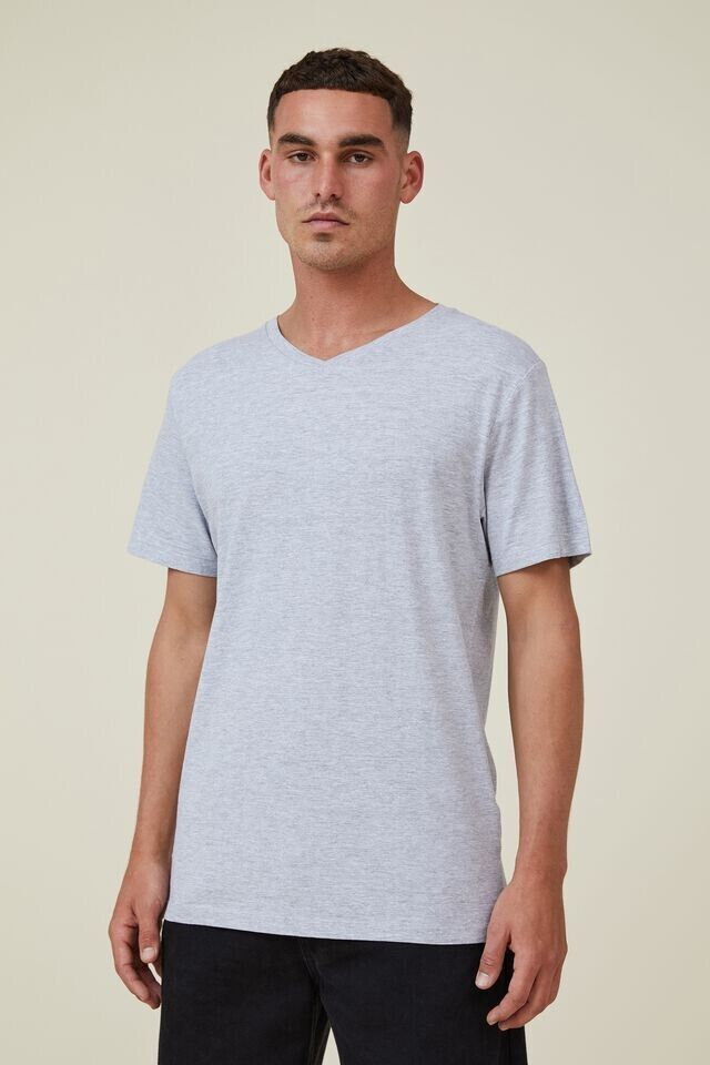 Cotton On Mens Organic V-Neck Short Sleeve T-Shirt, LIGHT GREY MARLE, L